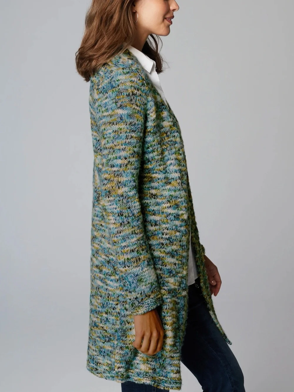 J. Jill Clarendon Space Dye Open Front Knit Duster Cardigan Size S